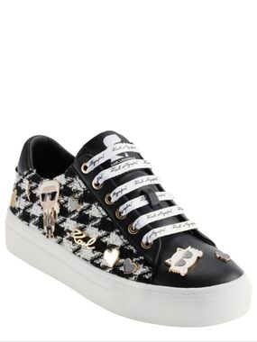 Karl Lagerfield Cambie Sneakers Houndstooth Cate Pins Black And White Size 10